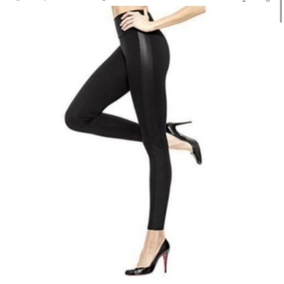 Assets By Spanx Pants - Assets by Spanx Black Faux Leather Racing Stripe Leggings Size 1X